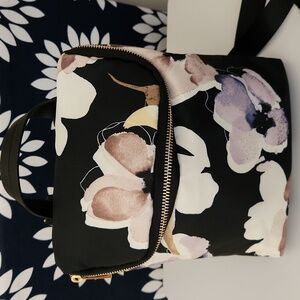 A New Day Mini Convertible Backpack Black Floral Pattern